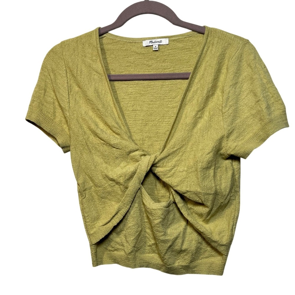 Madewell Womens Twist Front Short Sleeve Knit Top Chartreuse Yellow Size M
